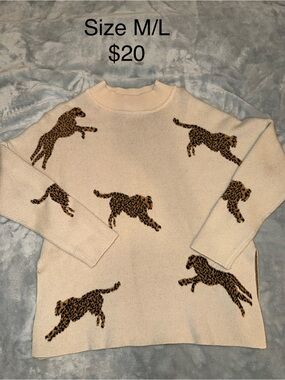 Cream Leopard Dog Pattern Crewneck Sweater